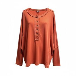 NWOT Vanilla Bay Women's Burnt Orange Button Henley Long Sleeve Top Shirt - 1X